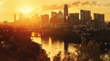 Obraz premium Austin skyline during golden hour with scenic city views