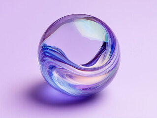 Single glass marble on a soft purple background