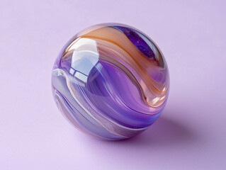 Glass marble isolated on a solid lavender background