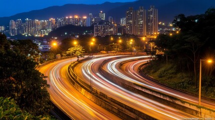 Fototapeta premium Urban Night Scene with Light Trails in the City