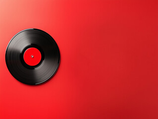 Vintage vinyl record on a solid red background