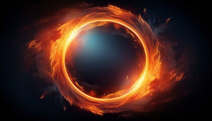 A vibrant fire eclipse forming a circular frame, ideal for energetic and intense backgrounds in digital design.