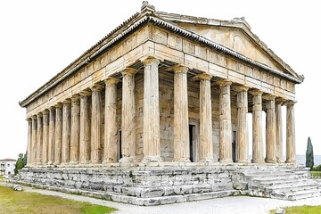 Naklejka premium Ancient Greek Temple with Stone Columns Isolated