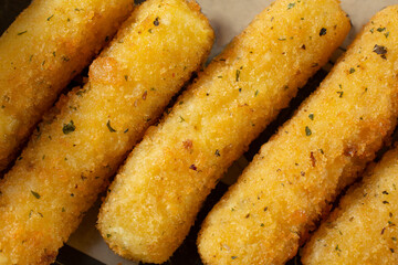 A top down view of mozzarella sticks.