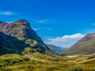 Glen Coe Scotland with September blue sky