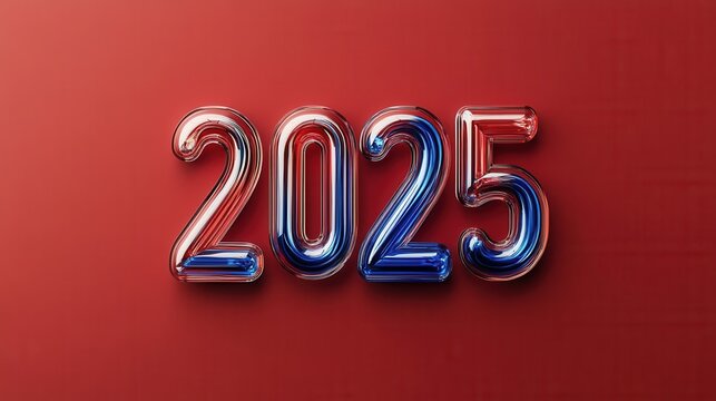 glass numerals with blue elements on a red background