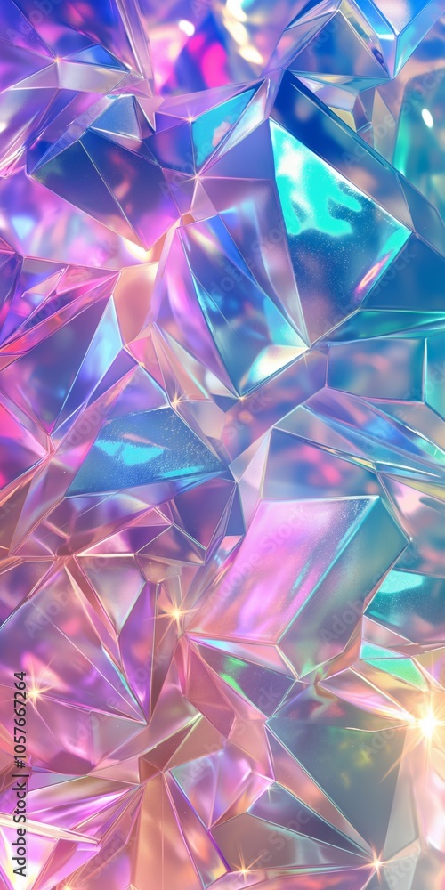 Poster a colorful, abstract image of a piece of paper with a rainbow pattern. the paper is cut into a diamo