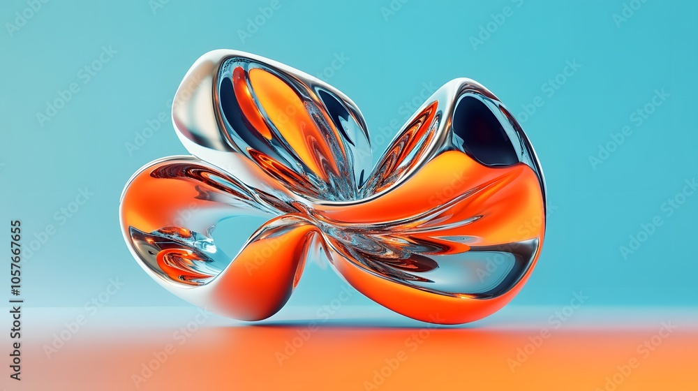Aufkleber surrealistic scene dominated by a bright orange 3d object with organic forms, featuring an expanded 