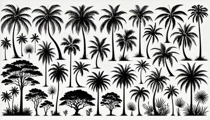 Obraz premium Tropical Palm Tree Silhouettes Collection Summer Vacation Paradise Design Elements