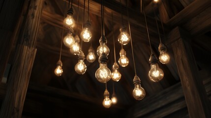 Hanging Vintage Light Bulbs in Rustic Setting