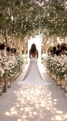 Bride Walking Down a Romantic Isle Outdoor Wedding