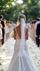 Bride Walking Down a Romantic Isle Outdoor Wedding