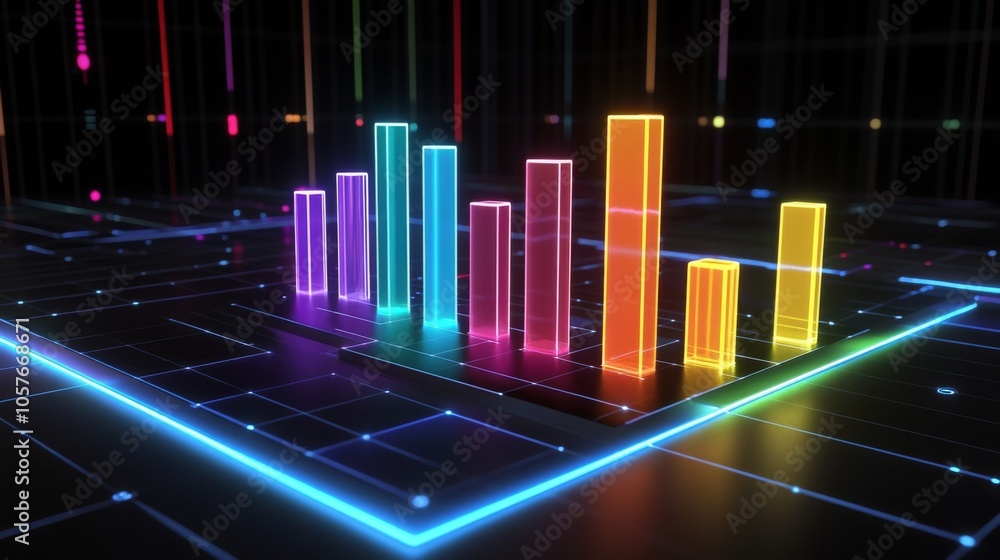 Poster colorful data visualization with neon bars