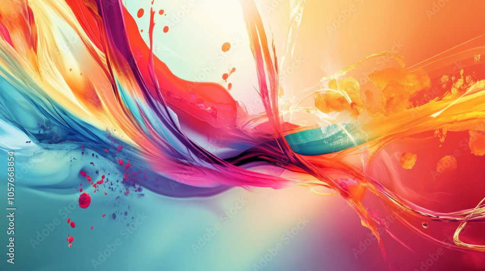 Poster vibrant abstract art featuring flowing colors and dynamic movements, creating a visually striking co