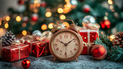 Countdown clock surrounded by festive decorations and gifts, marking the joyous anticipation of the...