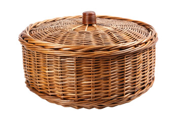 a wicker basket with a lid isolated with transparent background