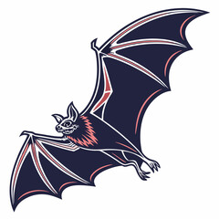 A detailed illustration of a bat in flight, with its wings spread wide. Perfect for adding a touch of spooky charm to your Halloween designs, this image is also great for nature-themed projects.