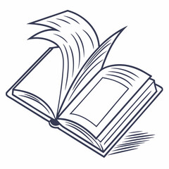 A simple line drawing of an open book with pages turned back. This image is perfect for representing knowledge, education, and reading. It's a great visual for websites, presentations.