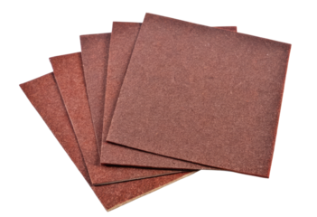 Five pieces of red sandpaper isolated with transparent background