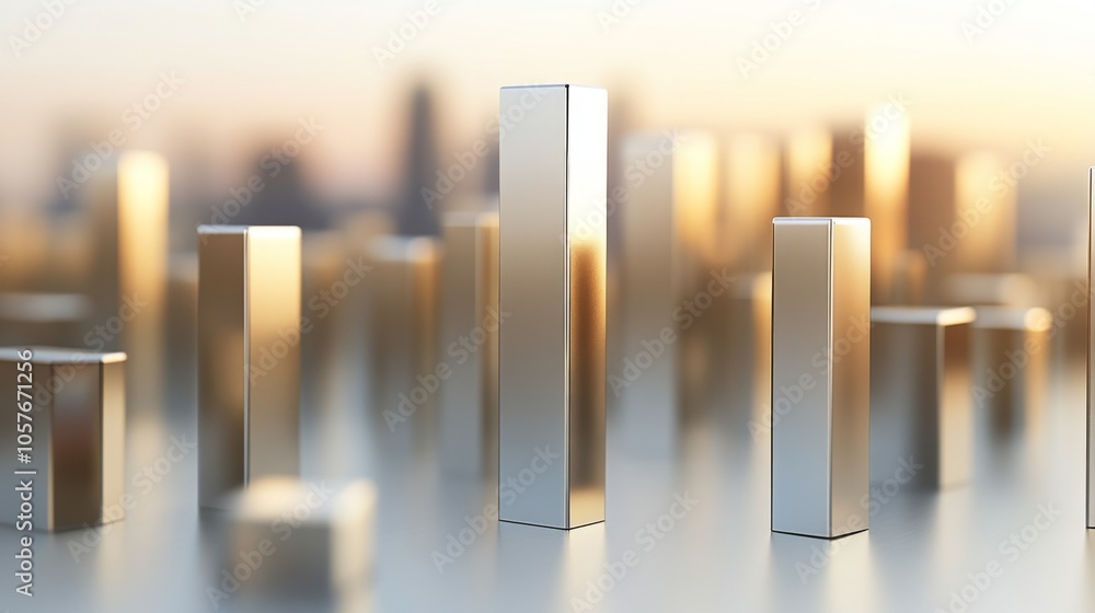 Poster abstract golden columns in a blurred cityscape