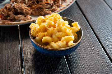 A view of a side of macaroni and cheese.