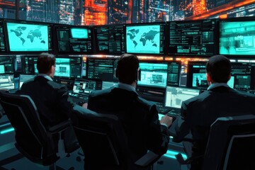 Advanced Technology and Cybersecurity Monitoring in a Control Room Environment with Multiple Screens and Data
