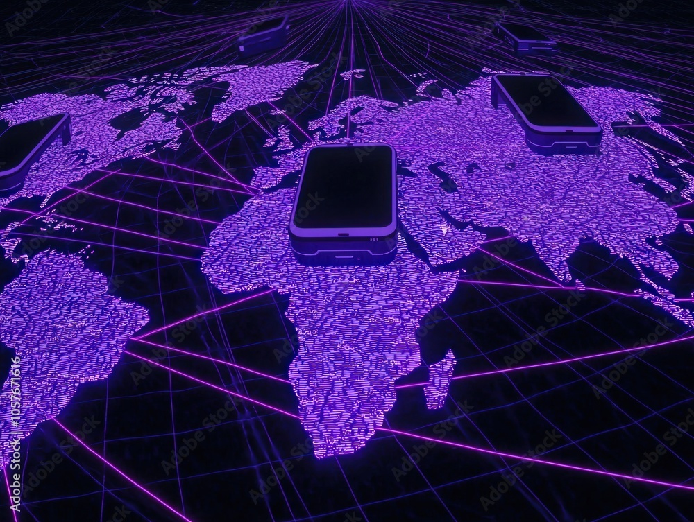 Poster exploring the intersection of technology and global connectivity through digital mapping