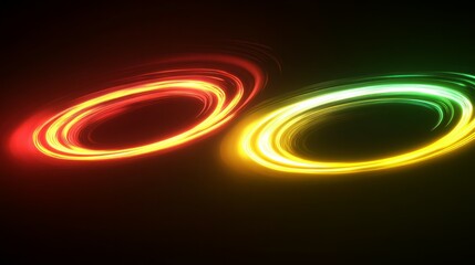 Naklejka premium Round glowing yellow, red, and green neon lights. 