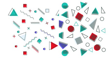 Geometric two type pattern with colors. Form a triangle, a line, circle. Hipster fashion Memphis style.