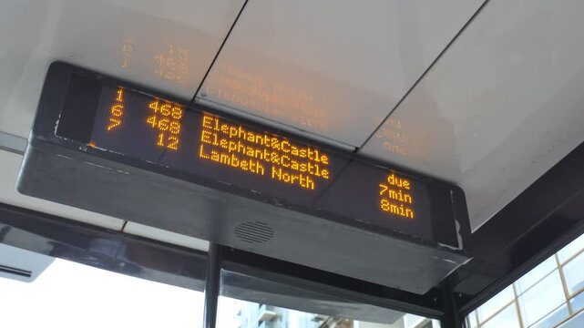 A bus timetable on a bus stop in London.