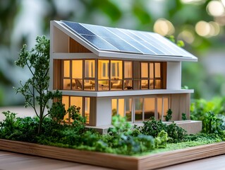 Fototapeta premium Modern Eco-Friendly House Model with Solar Panels