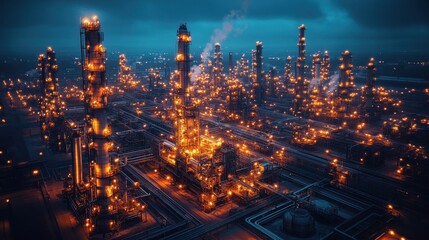 Fototapeta premium Illuminated Refinery at Night