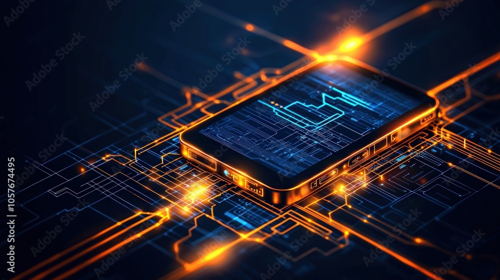 Poster exploring the intersection of technology and connectivity through a modern smartphone visual