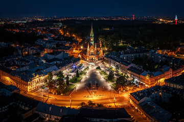 Aerial view of Podgorski Square with St. Joseph's Church in Krakow, Poland