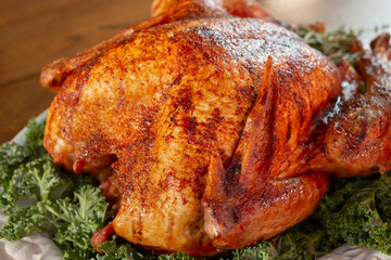 A view of a roasted turkey.