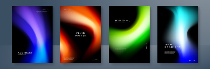 Modern Abstract Gradient Poster Designs with Fluid Patterns. Perfect for technology and artistic themes, showcasing vibrant color combinations