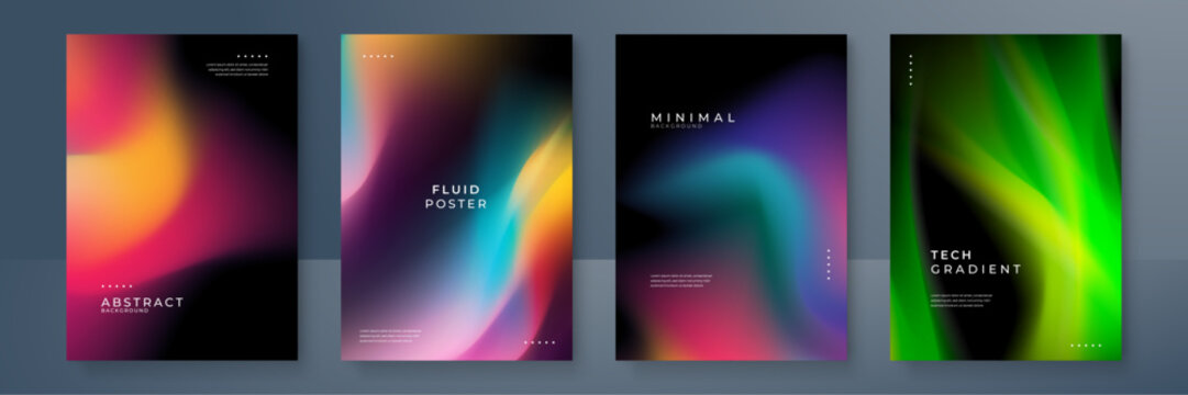 Modern Abstract Fluid Gradient Backgrounds for Posters and Tech Designs. Modern abstract backgrounds featuring fluid gradients and minimal designs, perfect for tech and poster themes