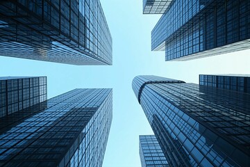 Fototapeta premium Futuristic Skyscrapers Touching the Sky - A Vision of Modern City Innovation and Growth