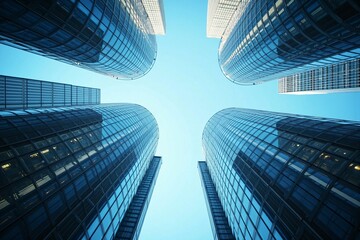 Fototapeta premium Futuristic Skyscrapers Touching the Sky - A Vision of Modern City Innovation and Growth