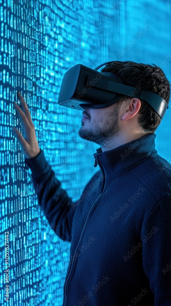 Poster exploring virtual realities engaging with digital environments through vr technology