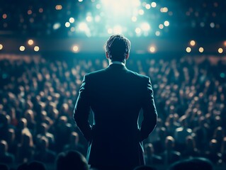 Speaker on Stage Captivating an Engaged Audience