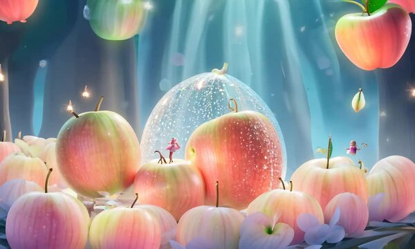 A beautiful dream tale in an apple. Generative AI