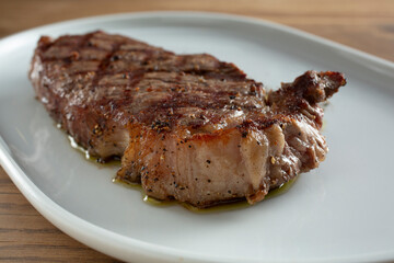 A view of a strip steak.