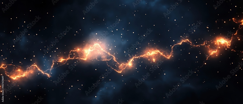 Poster abstract cosmic design with glowing elements on a dark background.