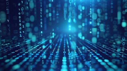 Abstract Blue Binary Code Stream in Digital Space