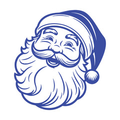 Santa Claus Face for Holiday Designs,Smiling Santa Claus Face Outline,Friendly Santa Claus Face Sketch