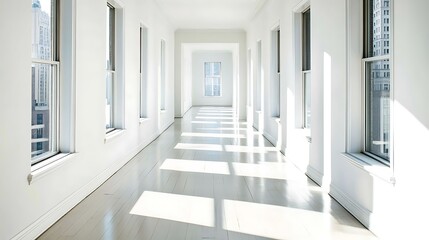 Obraz premium Modern Minimalistic Concrete Coworking Office room with Blank Walls, High Ceilings,and Mockup Frame