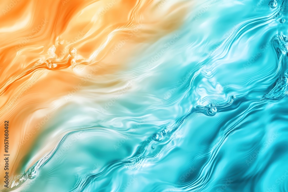 Poster colorful abstract waves of orange and blue creating a dynamic visual effect.
