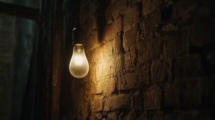 Vintage Light Bulb Hanging on Brick Wall