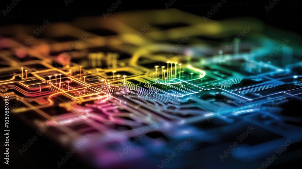 Poster exploring the vibrant intersection of technology and art in digital circuitry visualization